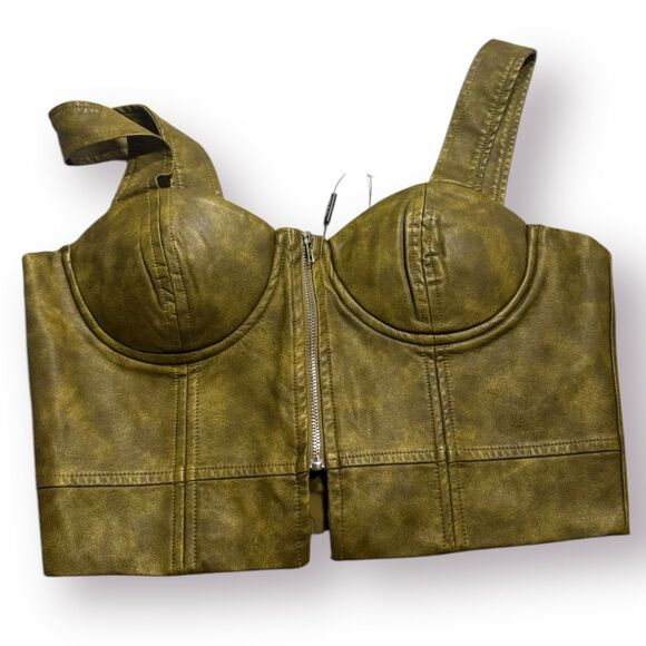 Fashion Nova Carry It Well Washed Faux Leather Olive Set Maxi Skirt S and Top M - Picture 7 of 10